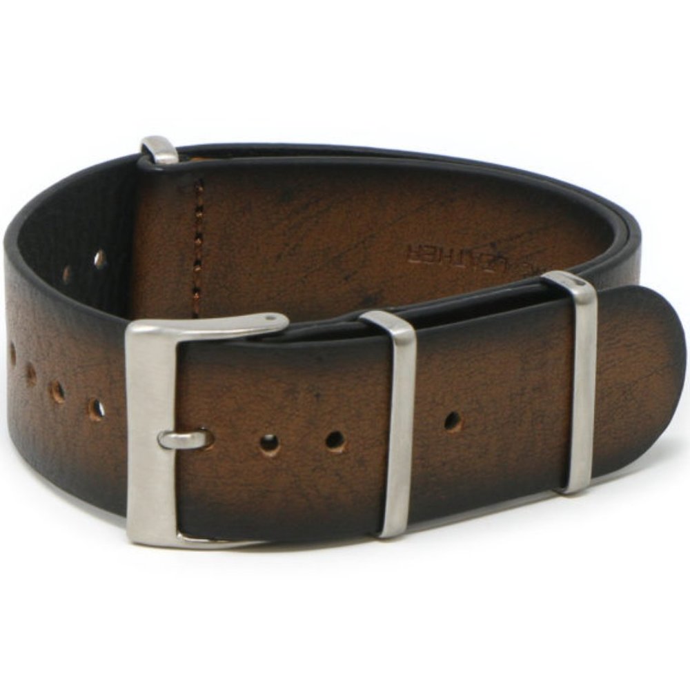 Italian Leather NATO Watch Strap Vintage Brown